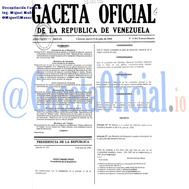 Gaceta Oficial 5361 del 8 Julio 1999