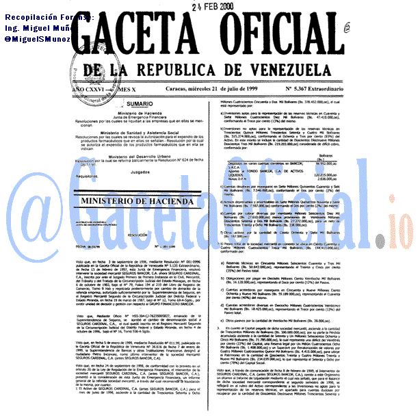 Gaceta Oficial 5367 del 21 Julio 1999