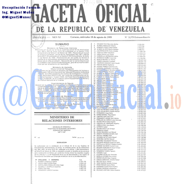 Gaceta Oficial 5375 del 18 Agosto 1999