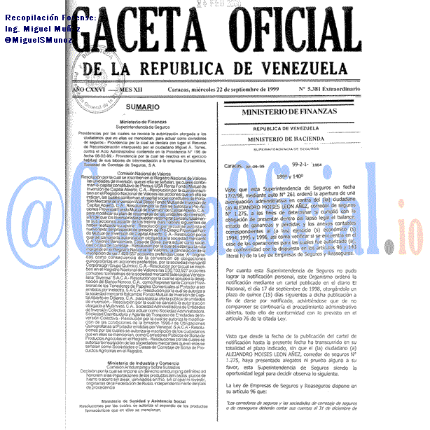 Gaceta Oficial 5381 del 22 Septiembre 1999