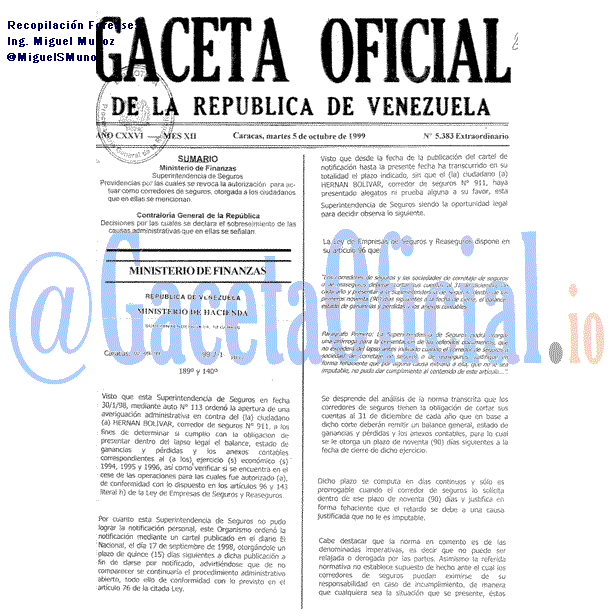 Gaceta Oficial 5383 del 5 Octubre 1999