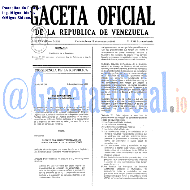 Gaceta Oficial 5386 del 11 Octubre 1999