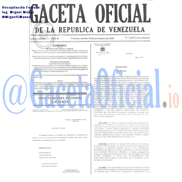 Gaceta Oficial 5403 del 16 Noviembre 1999