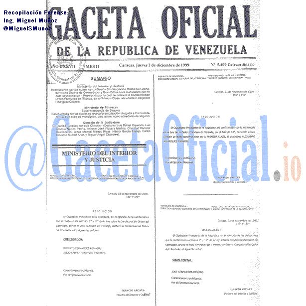 Gaceta Oficial 5409 del 2 Diciembre 1999