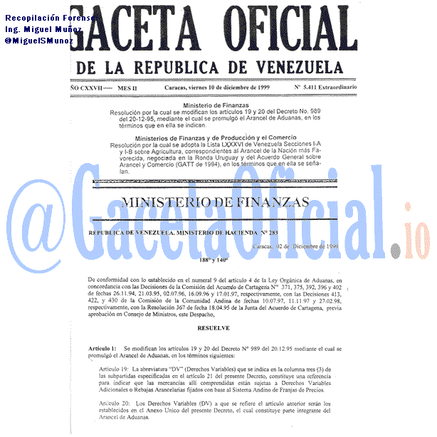 Gaceta Oficial 5411 del 10 Diciembre 1999