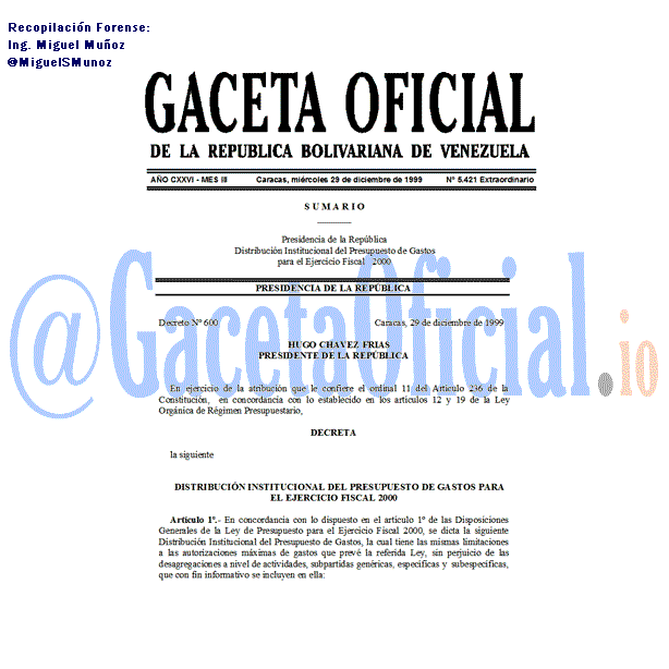 Gaceta Oficial 5421 del 29 Diciembre 1999