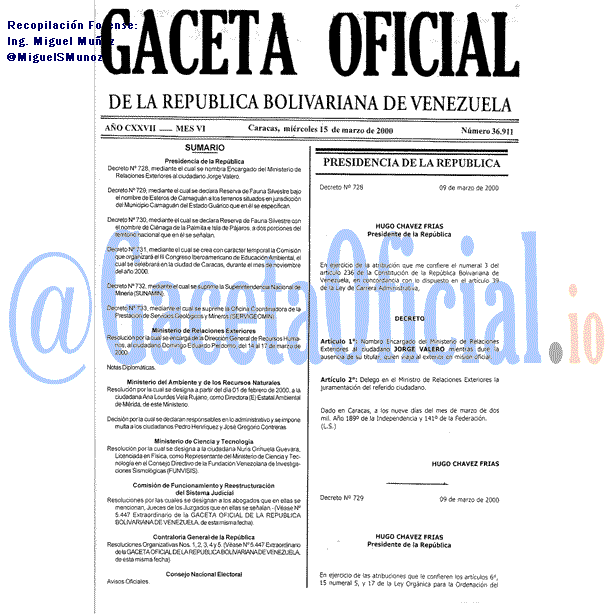 Gaceta Oficial 36911 del 15 Marzo 2000