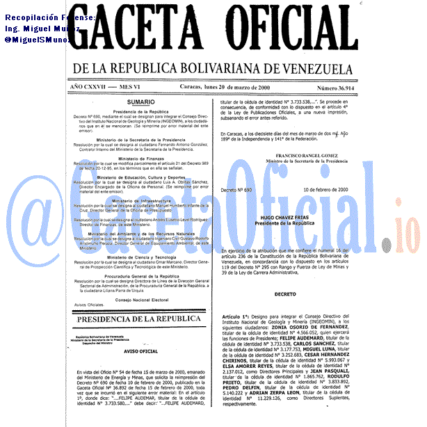 Gaceta Oficial 36914 del 20 Marzo 2000