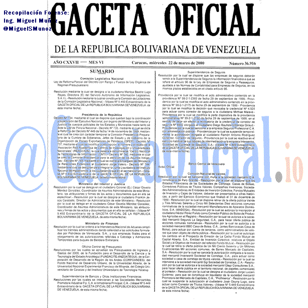Gaceta Oficial 36916 del 22 Marzo 2000