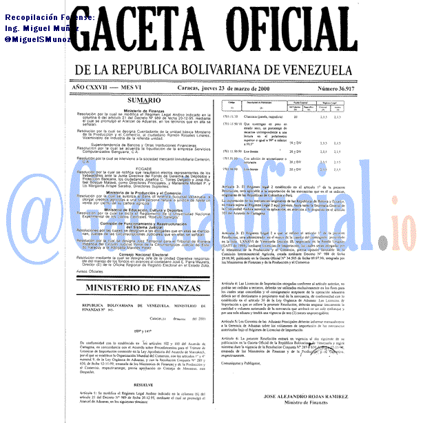 Gaceta Oficial 36917 del 23 Marzo 2000