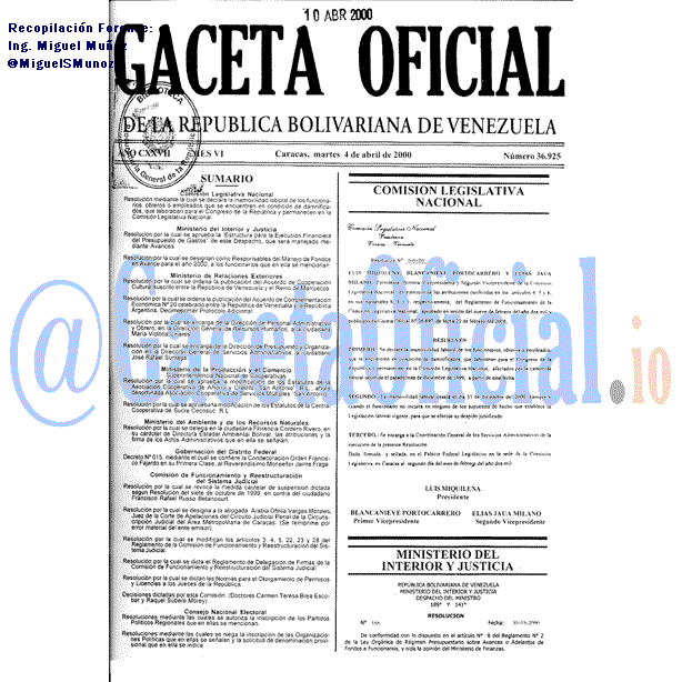 Gaceta Oficial 36925 del 4 Abril 2000