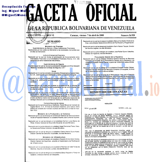 Gaceta Oficial 36928 del 7 Abril 2000