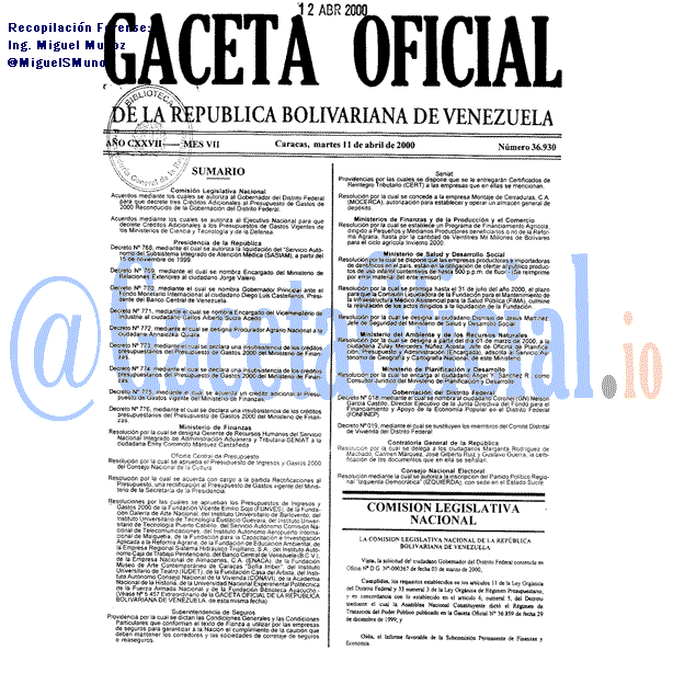 Gaceta Oficial 36930 del 11 Abril 2000