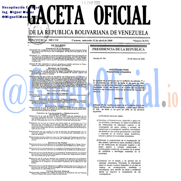 Gaceta Oficial 36931 del 12 Abril 2000