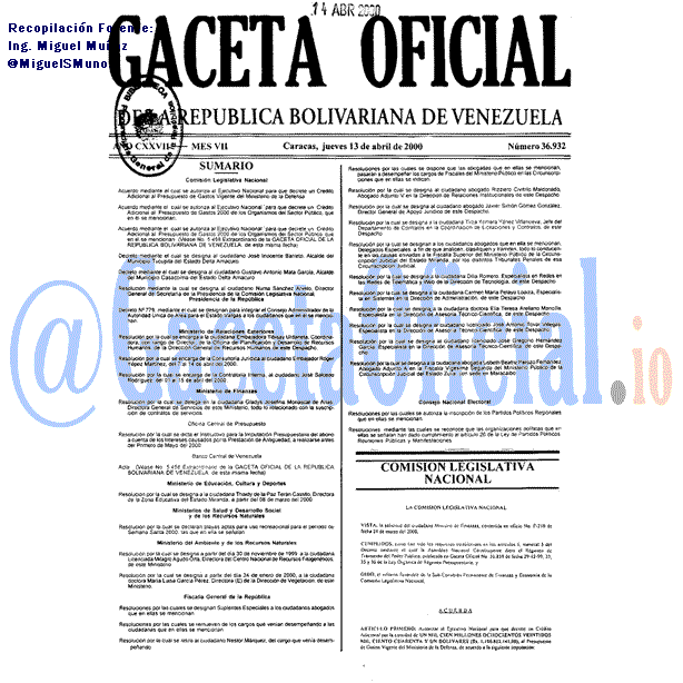 Gaceta Oficial 36932 del 13 Abril 2000