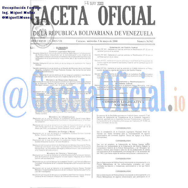 Gaceta Oficial 36942 del 3 Mayo 2000