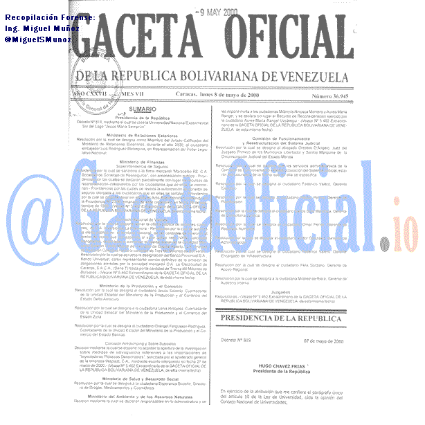 Gaceta Oficial 36945 del 8 Mayo 2000