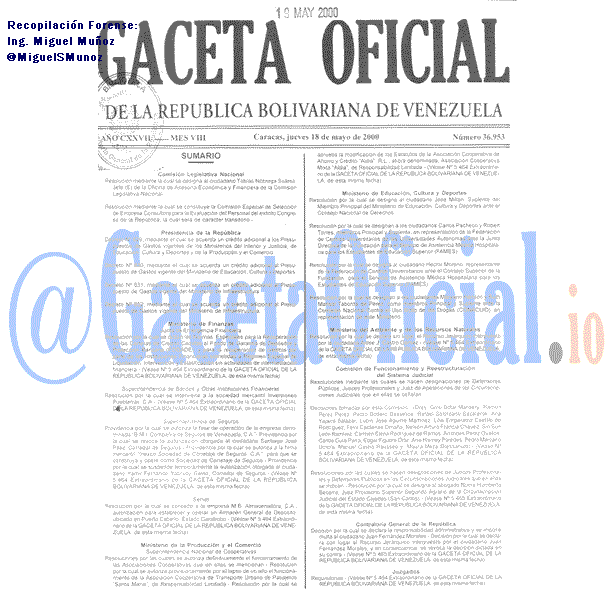 Gaceta Oficial 36953 del 18 Mayo 2000