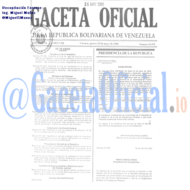 Gaceta Oficial 36958 del 25 Mayo 2000