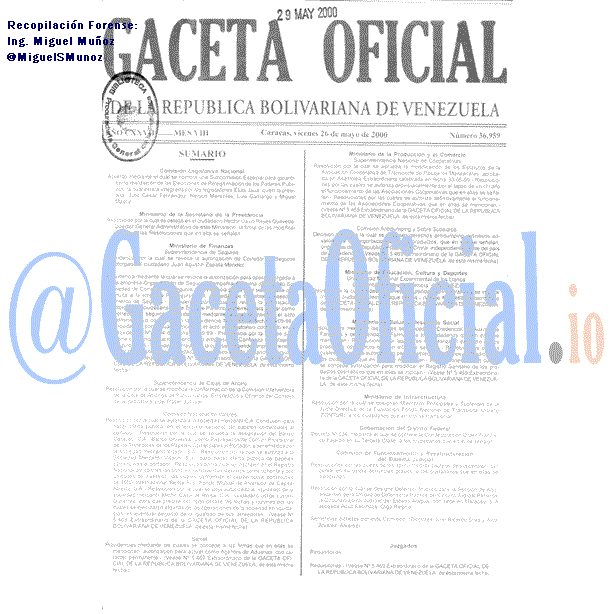 Gaceta Oficial 36959 del 26 Mayo 2000