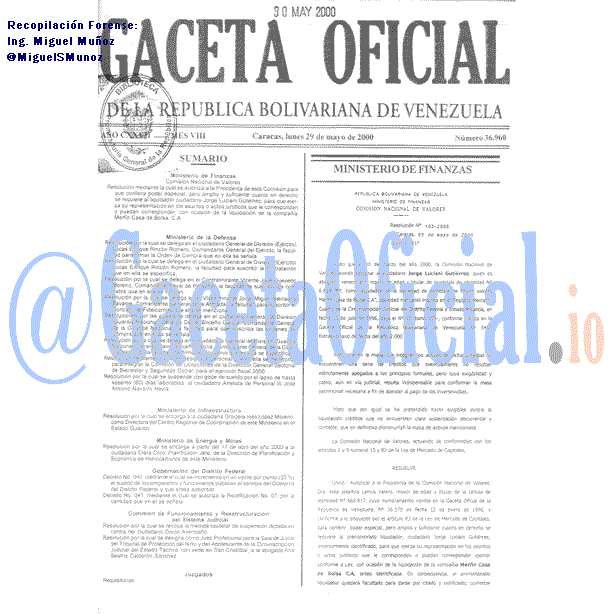 Gaceta Oficial 36960 del 29 Mayo 2000