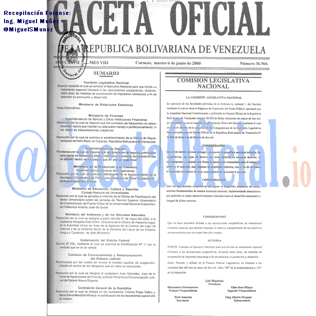 Gaceta Oficial 36966 del 6 Junio 2000