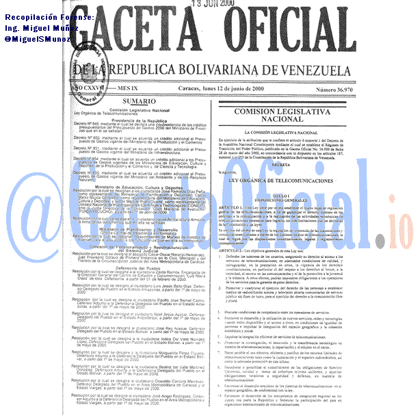 Gaceta Oficial 36970 del 12 Junio 2000