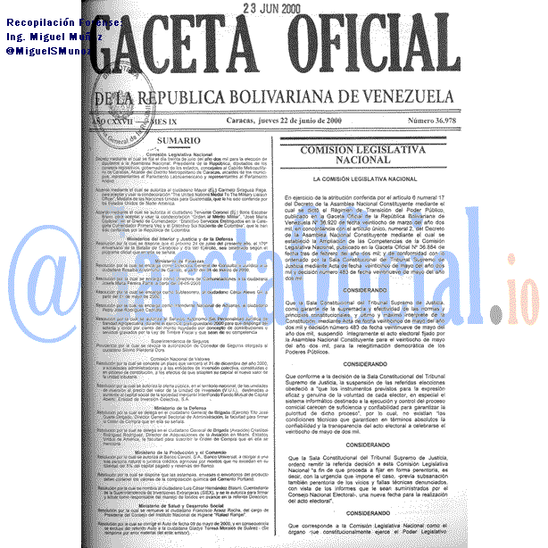 Gaceta Oficial 36978 del 22 Junio 2000