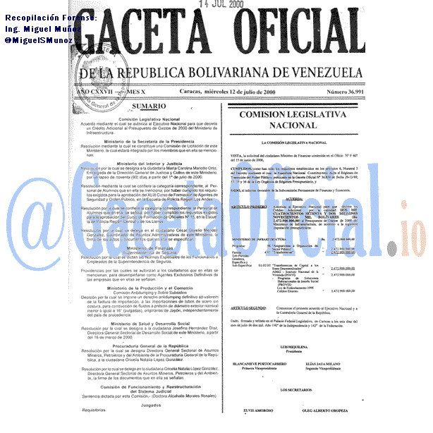 Gaceta Oficial 36991 del 12 Julio 2000