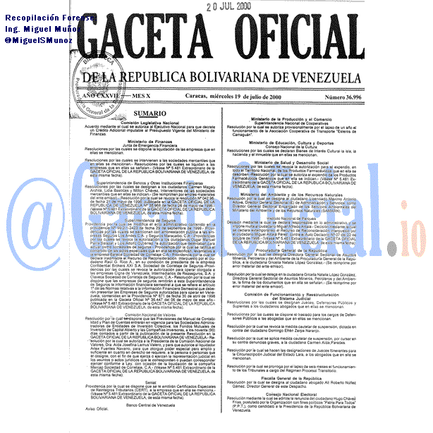 Gaceta Oficial 36996 del 19 Julio 2000