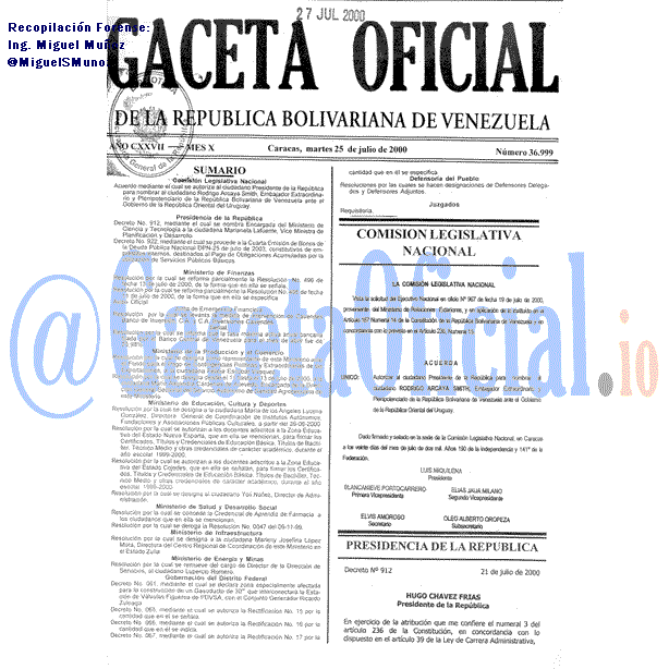 Gaceta Oficial 36999 del 25 Julio 2000