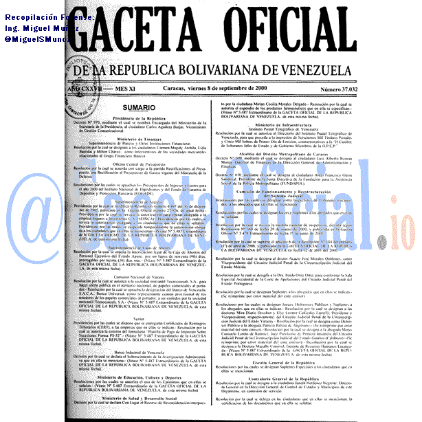 Gaceta Oficial 37032 del 8 Septiembre 2000
