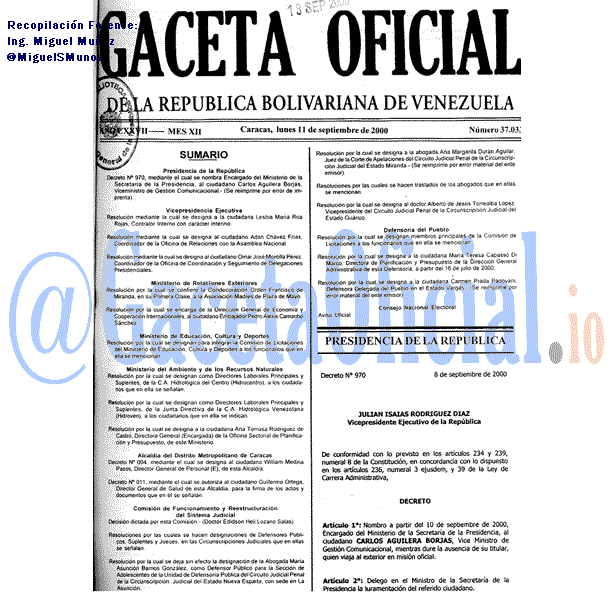 Gaceta Oficial 37033 del 11 Septiembre 2000