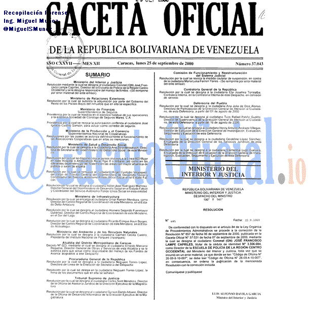 Gaceta Oficial 37043 del 25 Septiembre 2000