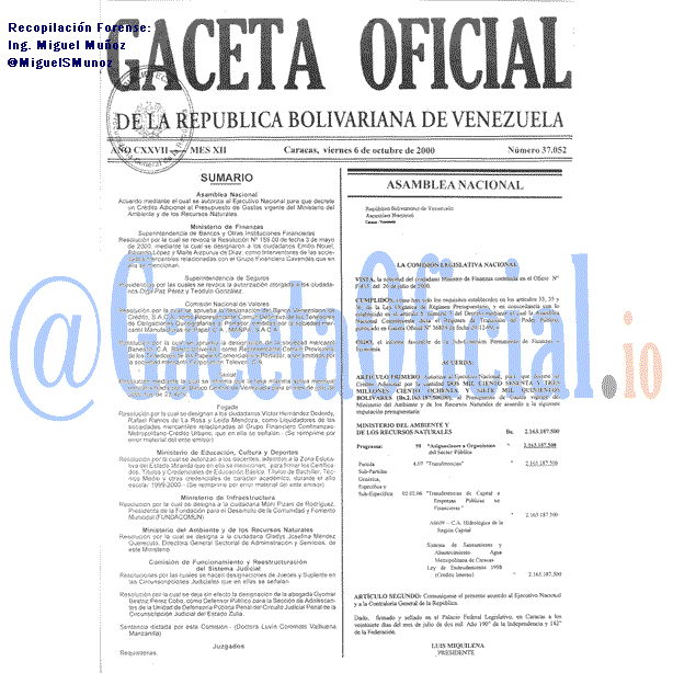 Gaceta Oficial 37052 del 6 Octubre 2000