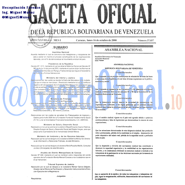 Gaceta Oficial 37057 del 16 Octubre 2000
