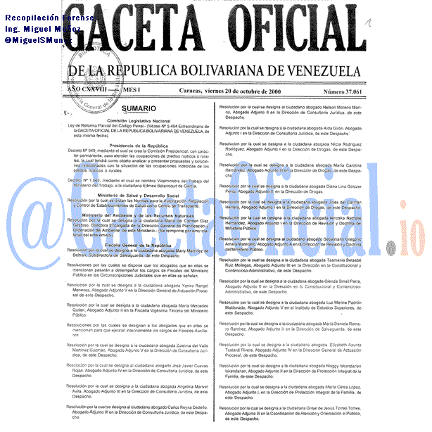 Gaceta Oficial 37061 del 20 Octubre 2000