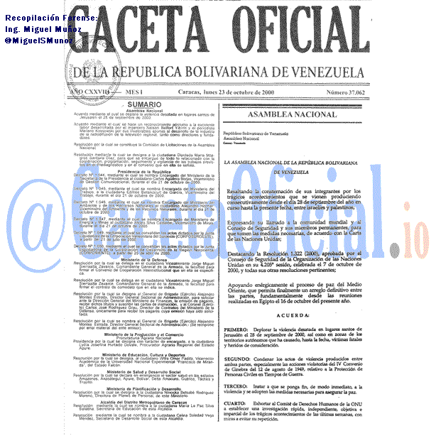 Gaceta Oficial 37062 del 23 Octubre 2000