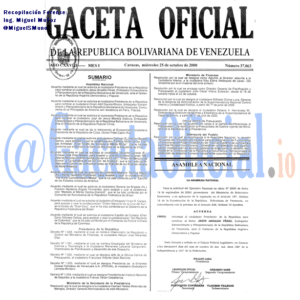 Gaceta Oficial 37063 del 25 Octubre 2000