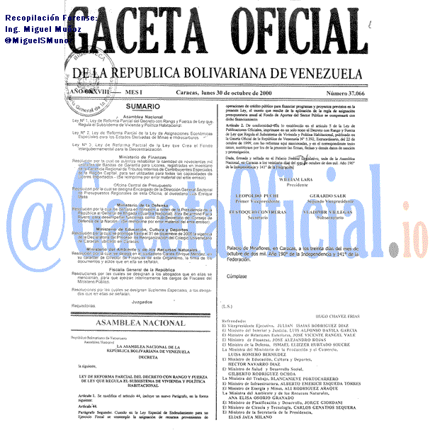 Gaceta Oficial 37066 del 30 Octubre 2000