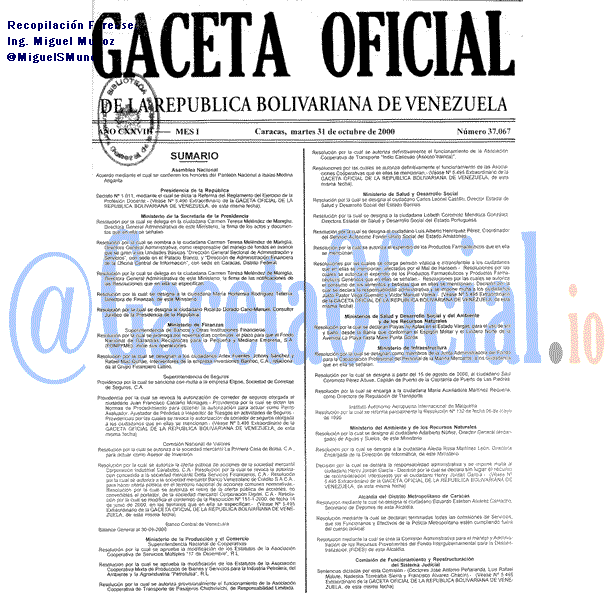 Gaceta Oficial 37067 del 31 Octubre 2000