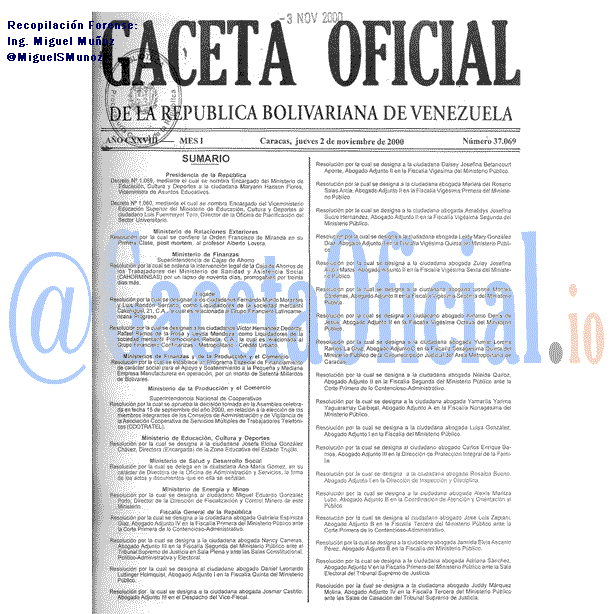 Gaceta Oficial 37069 del 2 Noviembre 2000