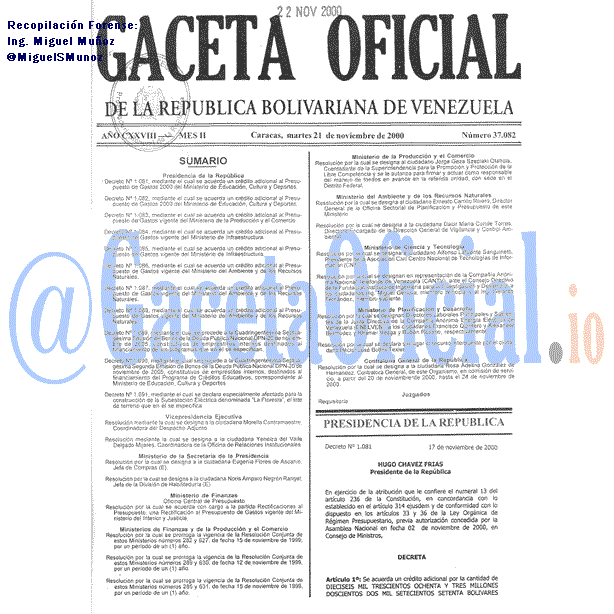Gaceta Oficial 37082 del 21 Noviembre 2000