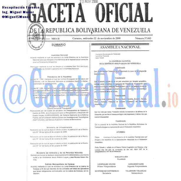 Gaceta Oficial 37083 del 22 Noviembre 2000