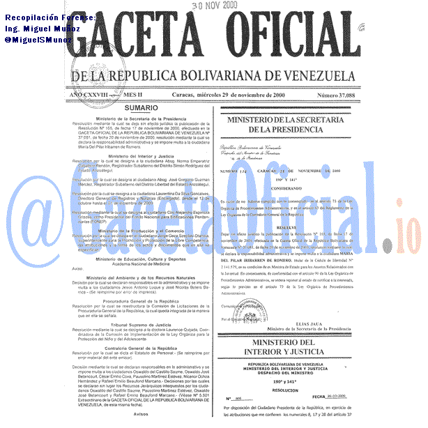 Gaceta Oficial 37088 del 29 Noviembre 2000