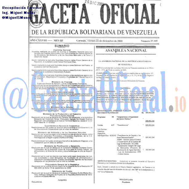 Gaceta Oficial 37105 del 22 Diciembre 2000