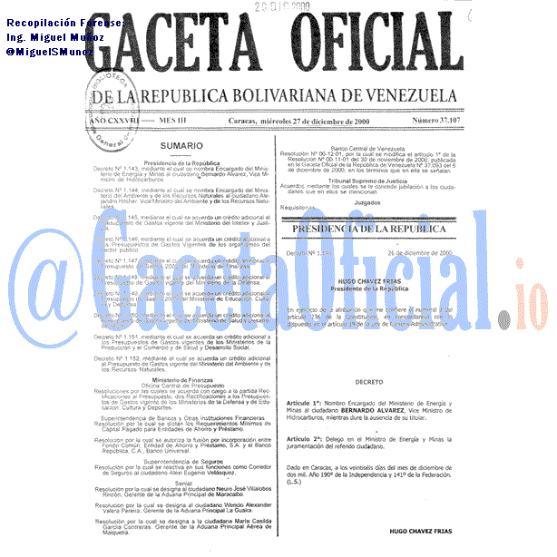 Gaceta Oficial 37107 del 27 Diciembre 2000