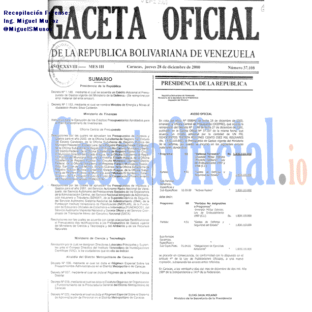 Gaceta Oficial 37108 del 28 Diciembre 2000