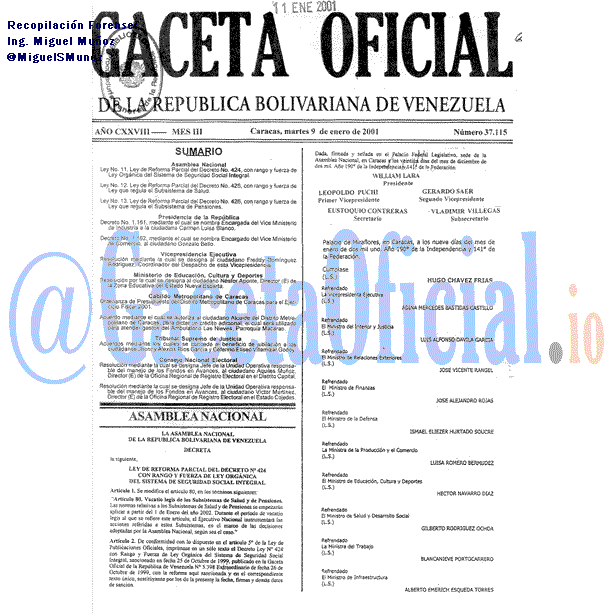 Gaceta Oficial 37115 del 9 Enero 2001