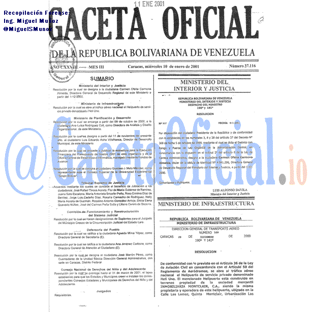 Gaceta Oficial 37116 del 10 Enero 2001
